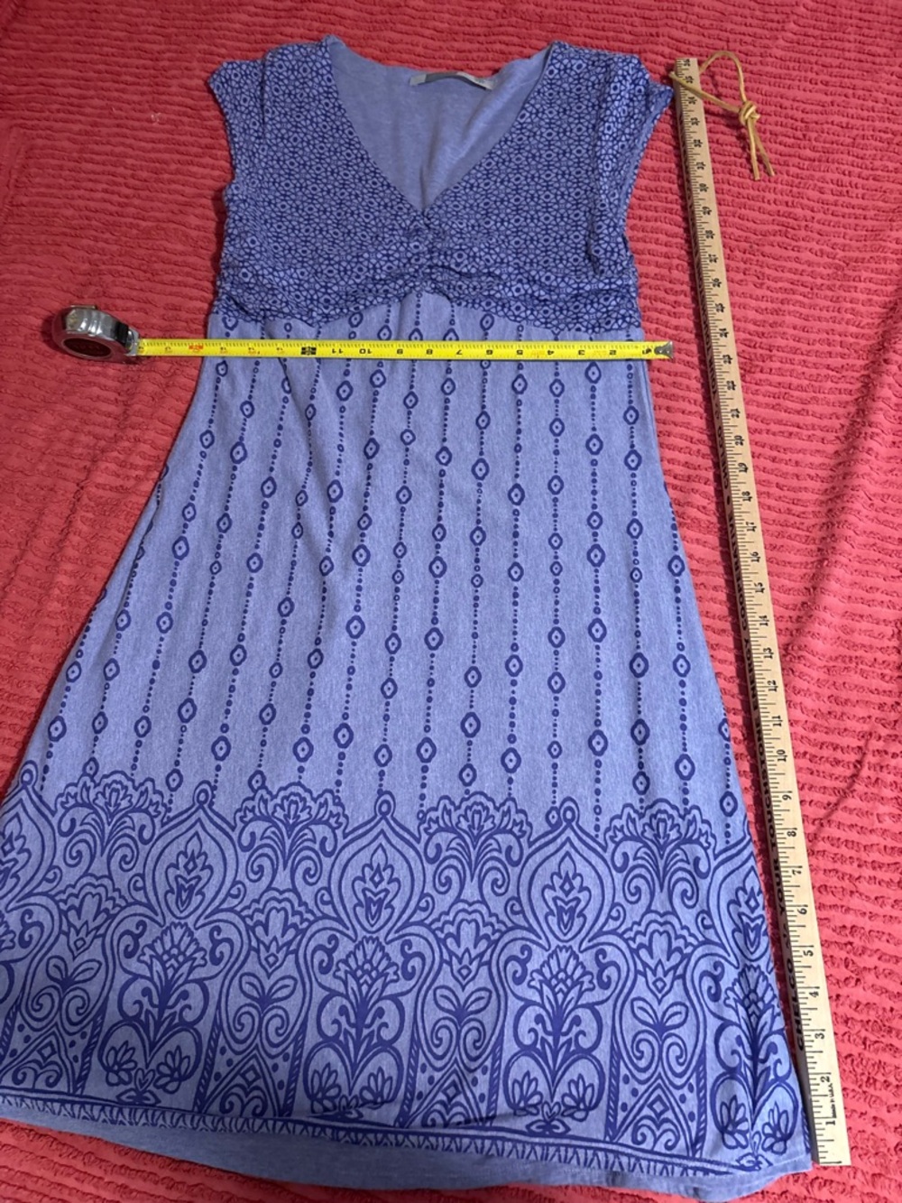 Athleta Lavender and Navy Patterned V-Neck Midi Dress